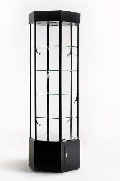 Black Hexangular Tower Display Case MM-SC-WL25BK